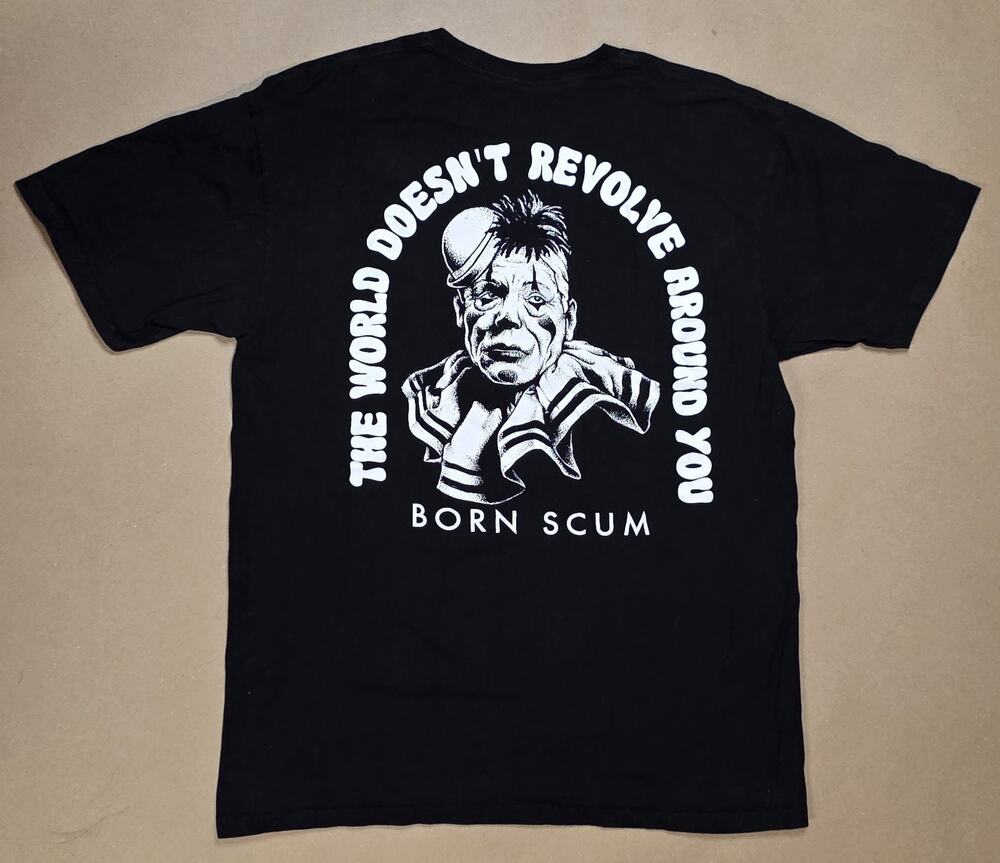 Born Scum Revolve Graphic T-Shirt Black Clown Mens SZ L Punk Skate Rock USA Made